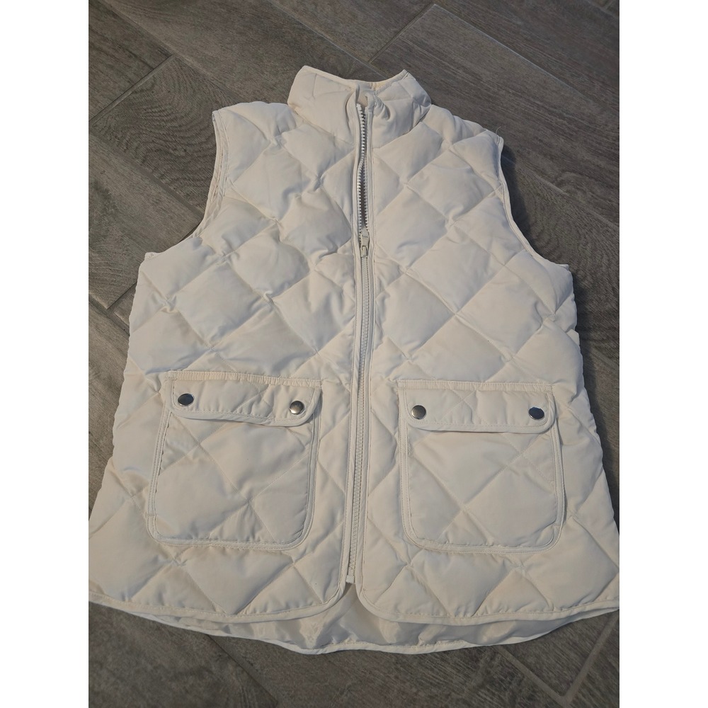 Talbots Petites Ivory White Quilted Down Puffer Vest Small Petite Zip Front SP
